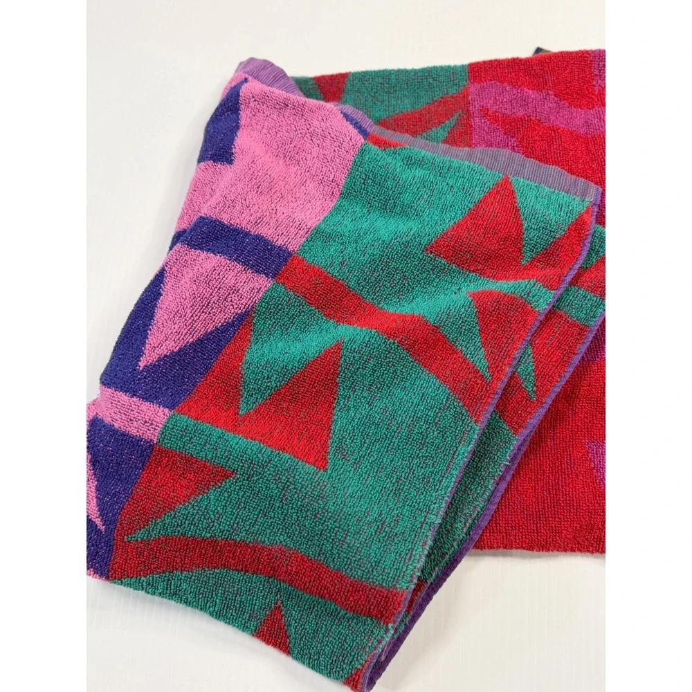 VTG Cecil Saydah Beach Towel Multicolor Geometric Abstract Cotton Sunbrights 90s